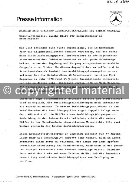 Presseinformationen 3. Oktober 1977