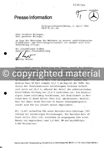 Presseinformationen 2. April 1984