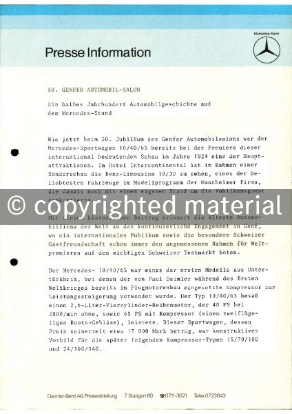 Presseinformationen 6. März 1980