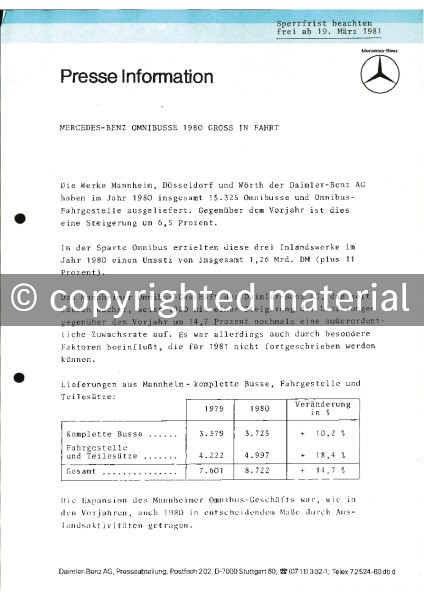 Presseinformationen 16. März 1981