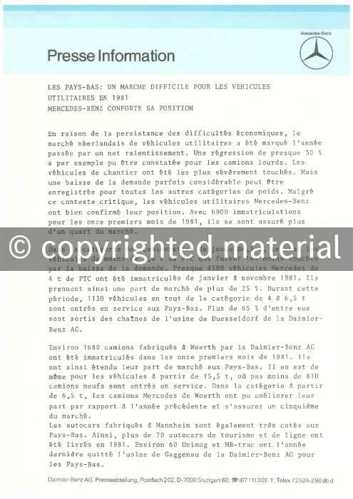 Presseinformationen 1. Februar 1982 (Französisch)
