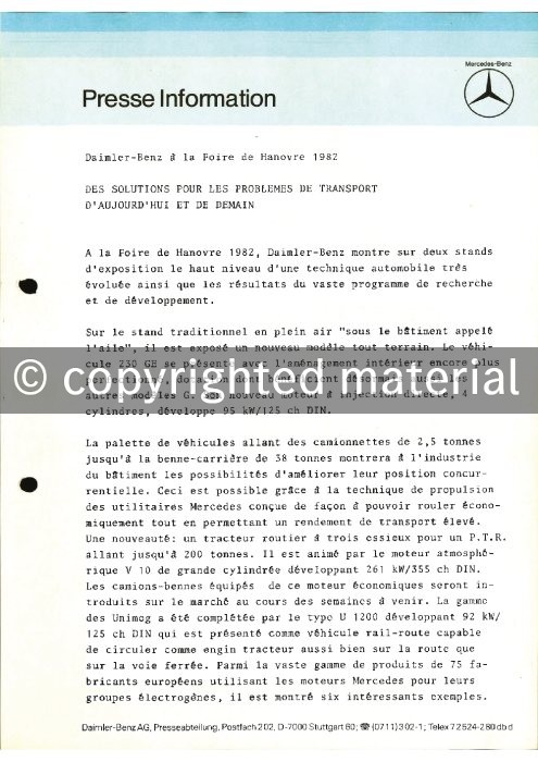 Presseinformationen 21. April 1982 (Französisch)