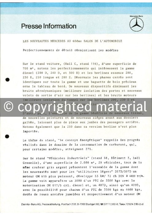 Presseinformationen 30. September 1982 (Französisch)