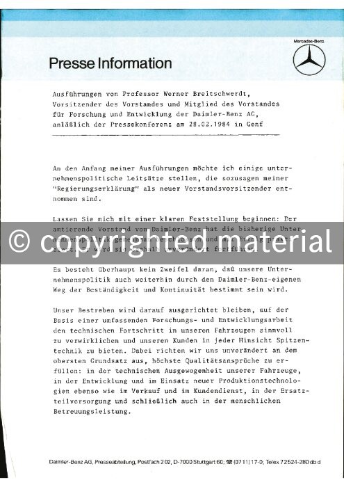 Presseinformationen 1. März 1984