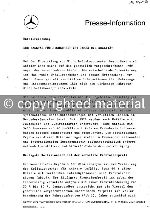 Presseinformationen 10. Mai 1988