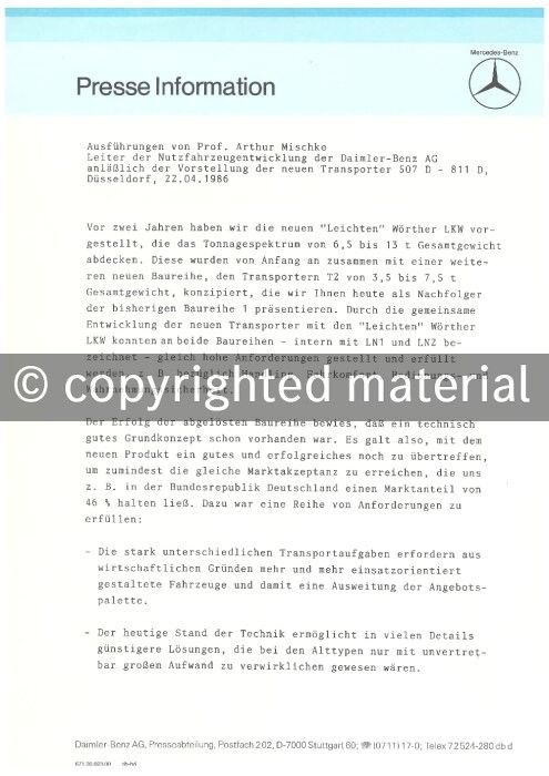 Presseinformationen 22. April 1986