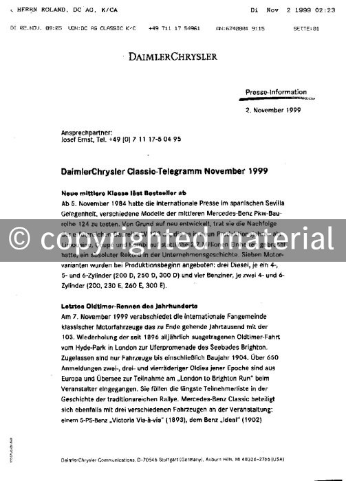 Presseinformationen 2. November 1999