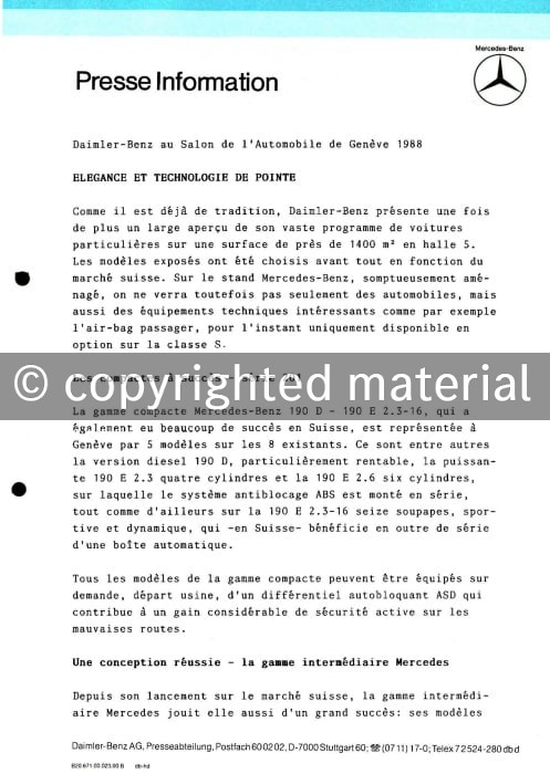 Presseinformationen März 1988 (Französisch)