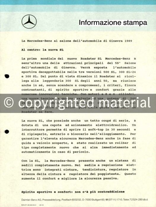 Presseinformationen März 1989 (Italienisch)