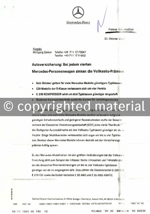 Presseinformationen 30. Oktober 2001