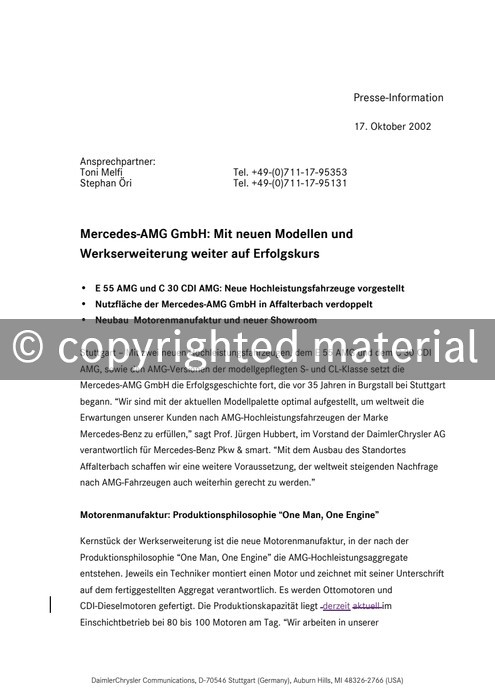 Presseinformationen 17. Oktober 2002