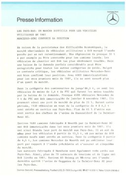 Presseinformationen 1. Februar 1982 (Französisch)