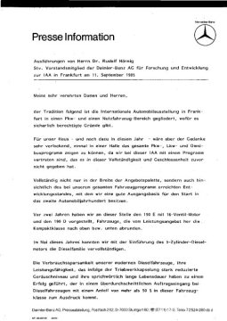 Presseinformationen 11. September 1985