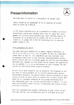 Presseinformationen 1. März 1984 (Französisch)