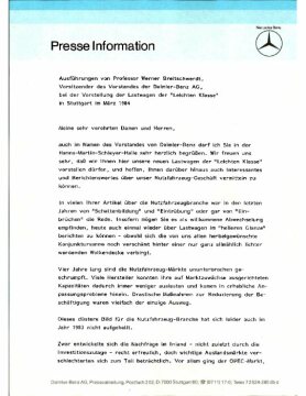 Presseinformationen 16. März 1984