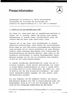 Presseinformationen 1. Juli 1987