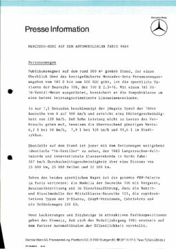 Presseinformationen 4. Oktober 1984