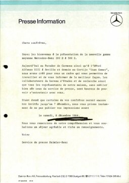 Presseinformationen 26. November 1984 (Französisch)
