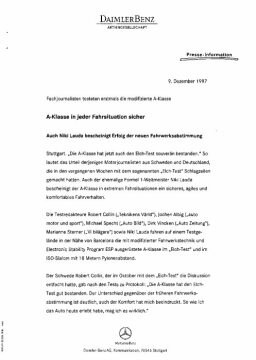 Presseinformationen 9. Dezember 1997