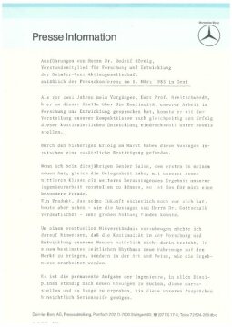 Presseinformationen 7. März 1985