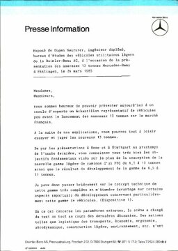 Presseinformationen 26. März 1985 (Französisch)