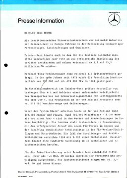 Presseinformationen 11. September 1985