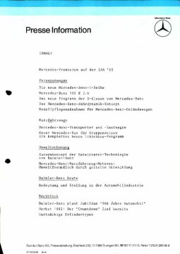 Presseinformationen 12. September 1985