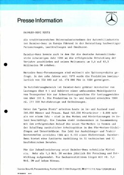 Presseinformationen 30. September 1985