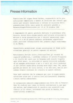 Presseinformationen 14. Oktober 1985 (Italienisch)