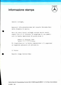 Presseinformationen 10. Februar 1986 (Italienisch)