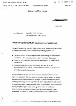 Presseinformationen 9. April 1999