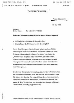 Presseinformationen 11. Mai 1999