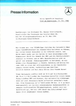 Presseinformationen 12. Mai 1986