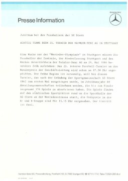 Presseinformationen 31. Mai 1986