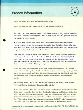 Presseinformationen 9. September 1986