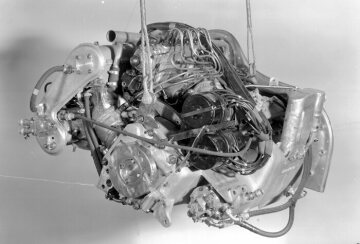 Der Motor M 196 des Mercedes-Benz Formel-1-Rennwagen W 196 R, 1954/55