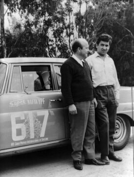 Großer Straßenpreis von Argentinien für Tourenwagen, 28. Oktober - 7. November 1964.Die Gesamtsieger Eugen Böhringer und Klaus Kaiser (Startnummer 617) mit Mercedes-Benz 300 SE.