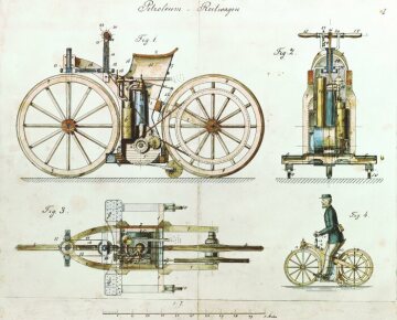 Daimler-Reitwagen, 1885 Das erste Motorrad der Welt.