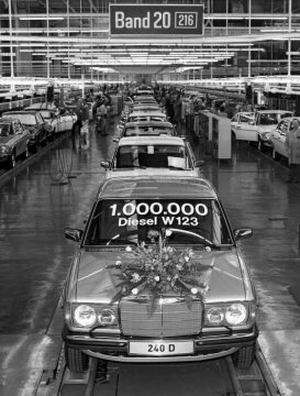 Werk Sindelfingen, Produktion,
1.000.000ste Diesel Pkw W 123, 240 D Limousine, Mitte April 1982.