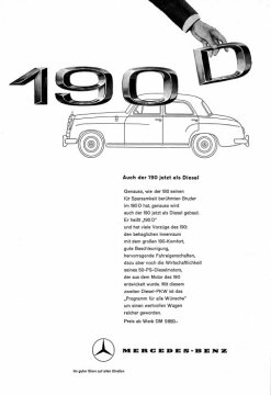 Werbeanzeige Mercedes-Benz:  "Auch der 190 jetzt als Diesel", Mercedes-Benz Typ  190 D