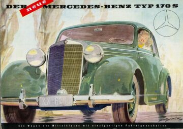 Mercedes-Benz 170 S, Limousine 
Titelseite des Prospekts von 1949 mit einer Zeichnung von Walter Gotschke
