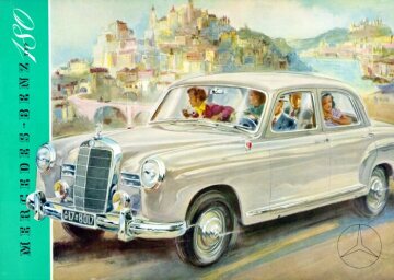 Mercedes-Benz 180 "Ponton Mercedes", 1953-57; brochure front cover from 1954 with a drawing by Hans Liska.
