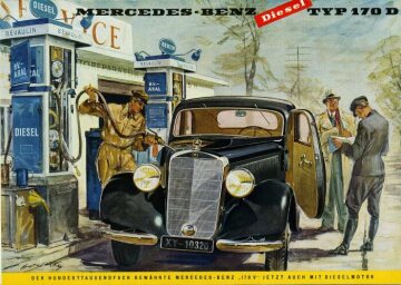 Mercedes-Benz 170 D Limousine, 1949-50; Titelseite des Prospekts von 1949 mit einer Zeichnung von Walter Gotschke