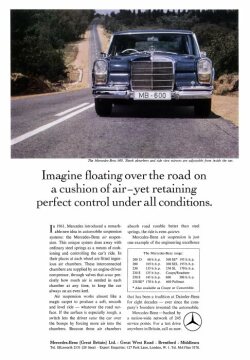 Advertising Mercedes-Benz: "Imagine floating over the road on a cushion of air - yet retaining perfect control under all conditions.", Mercedes-Benz type 600