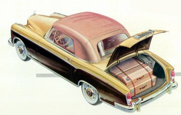 "Ponton-Mercedes" Typ 220 S Cabriolet, 1956-57 (mit Kennzeichenleuchten der ersten Ausführung); Zeichnung aus dem Prospekt von 1956