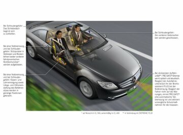 Mercedes-Benz CL-Class
C 216, graphic: PRE-SAFE German text (English 06A2620, without text 06A3868)
PRE-SAFE - In the new Mercedes Coupé, occupant protection begins even before the accident