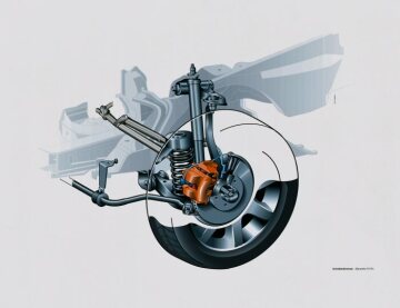 Mercedes-Benz SLK der Baureihe 170. Grafische Darstellung, Vorderrad / Scheibenbremse.