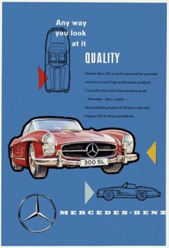 Werbeanzeige Daimler-Benz AG: 
"Any way you look at it  - Quality", Mercedes-Benz 300 SL