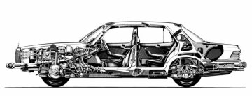 Cutaway drawing of Mercedes-Benz Experimental Safety Vehicle ESF 24, 1974.