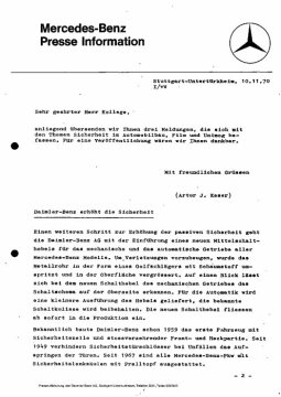 Presseinformation 10. Novmeber 1970